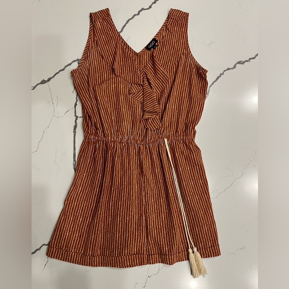 Gigio Striped Brown Jumpsuit with Tassel Detail – Women’s Size Large